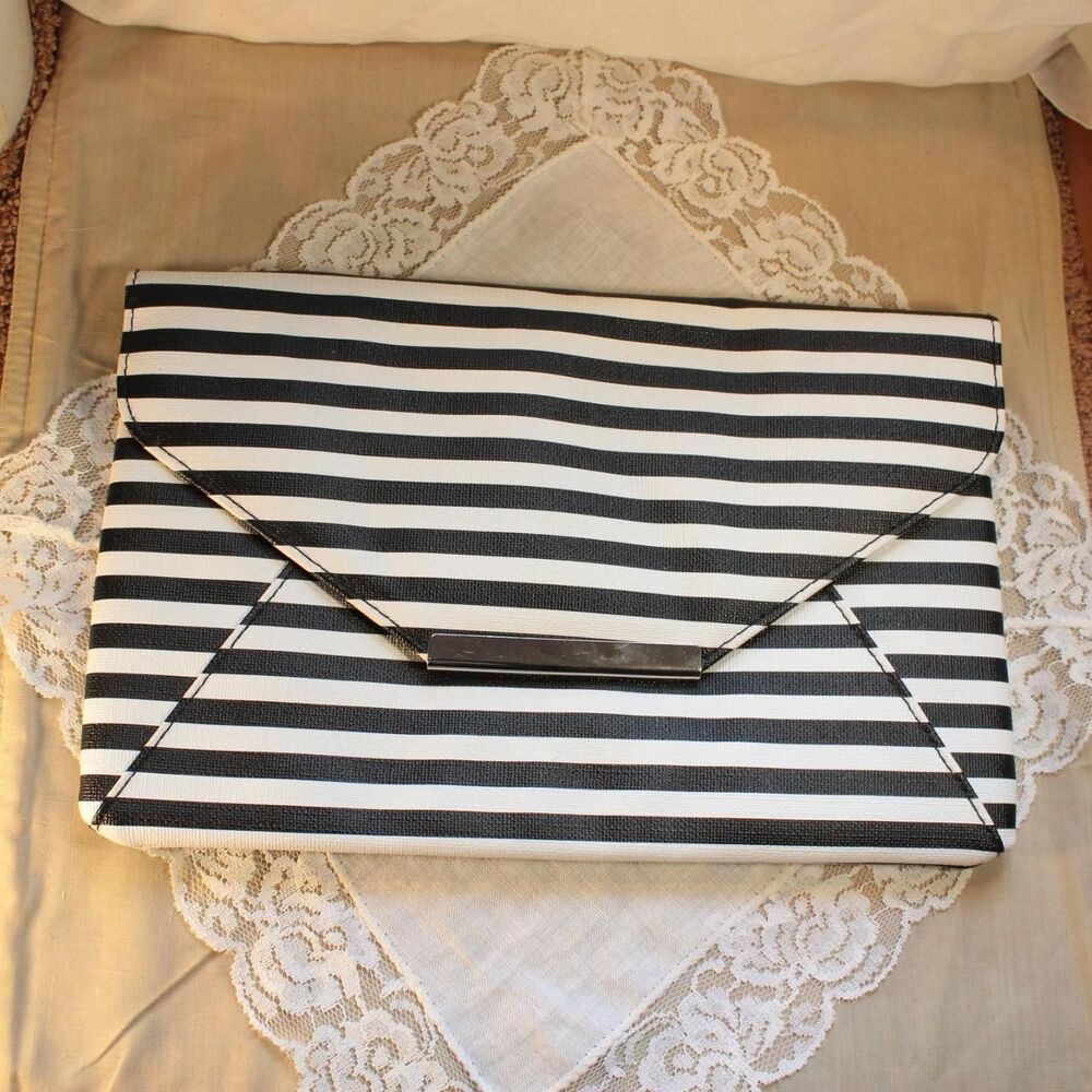 Style & Co. retro chic envelope style black and white striped clutch